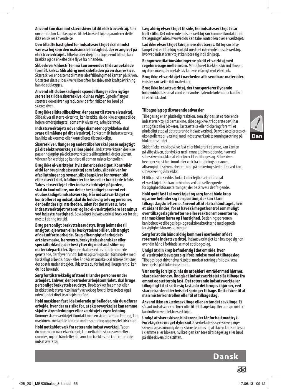 Dansk | AEG MBS 30 Turbo User Manual | Page 61 / 148