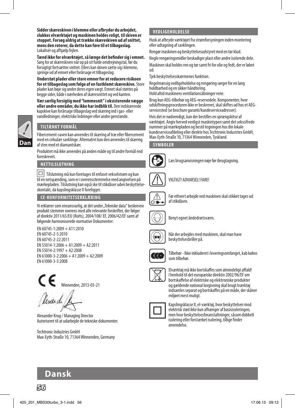 Dansk | AEG MBS 30 Turbo User Manual | Page 62 / 148