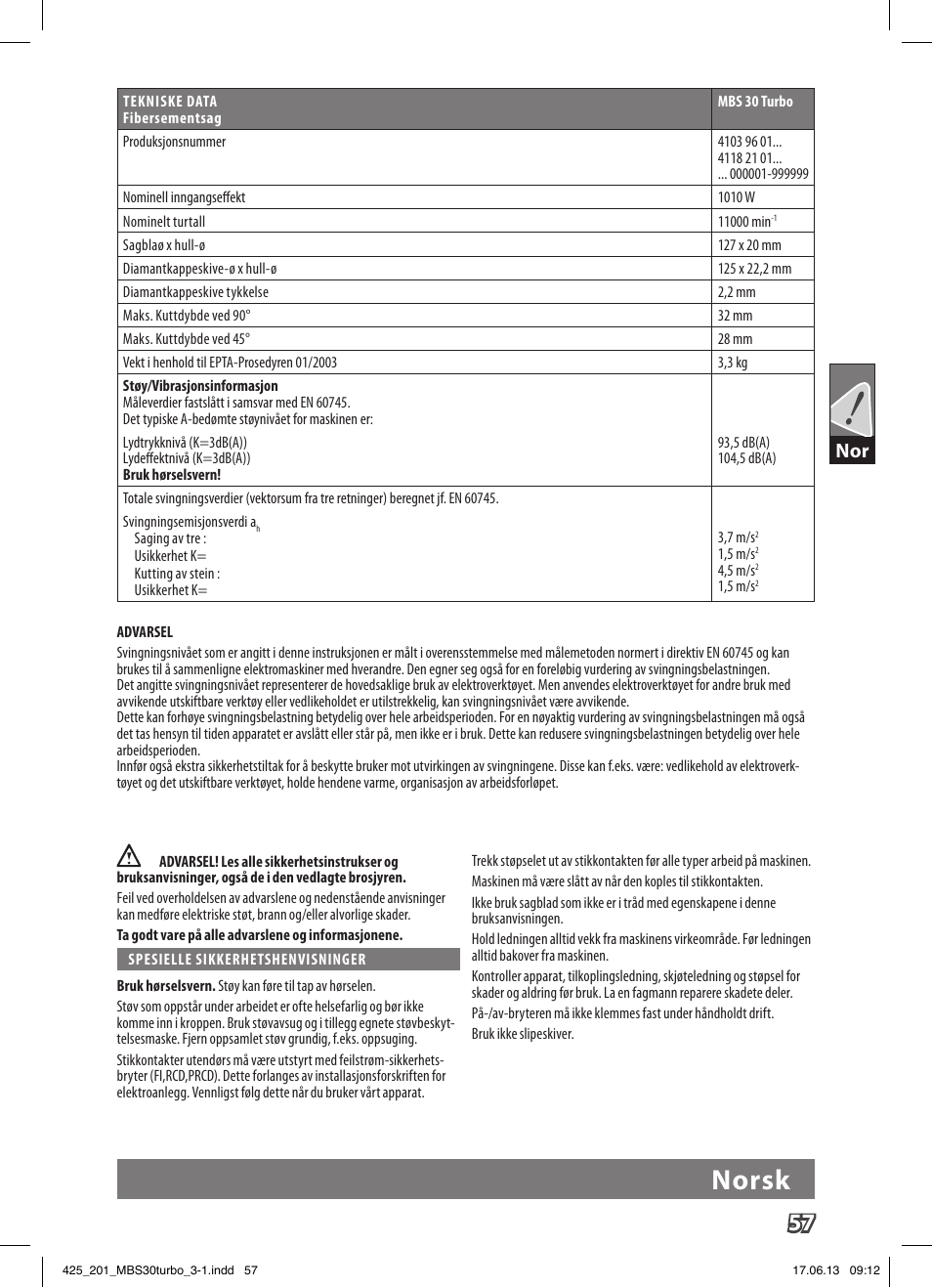 Norsk | AEG MBS 30 Turbo User Manual | Page 63 / 148