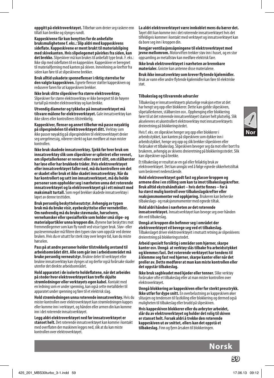 Norsk | AEG MBS 30 Turbo User Manual | Page 65 / 148