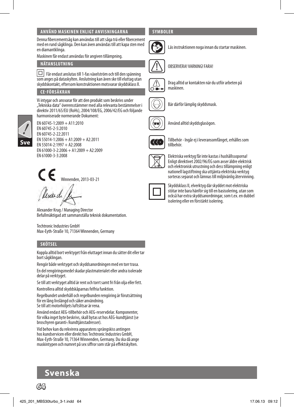 Svenska | AEG MBS 30 Turbo User Manual | Page 70 / 148