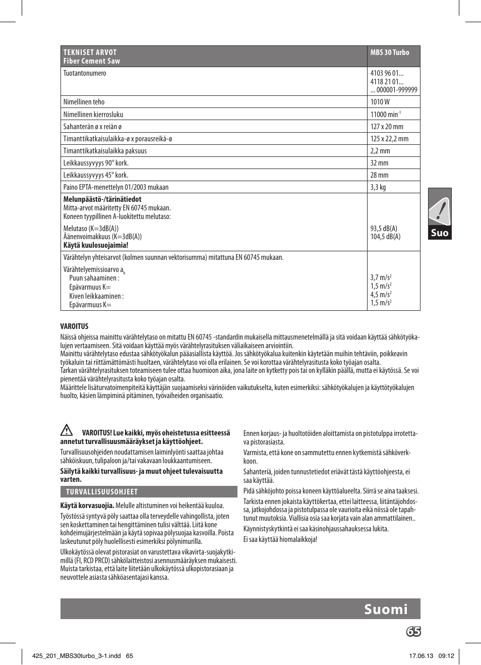 Suomi | AEG MBS 30 Turbo User Manual | Page 71 / 148