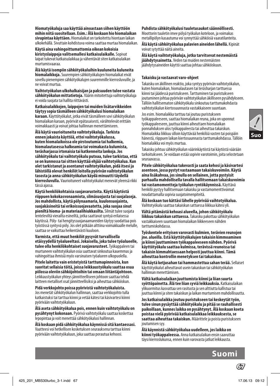 Suomi | AEG MBS 30 Turbo User Manual | Page 73 / 148