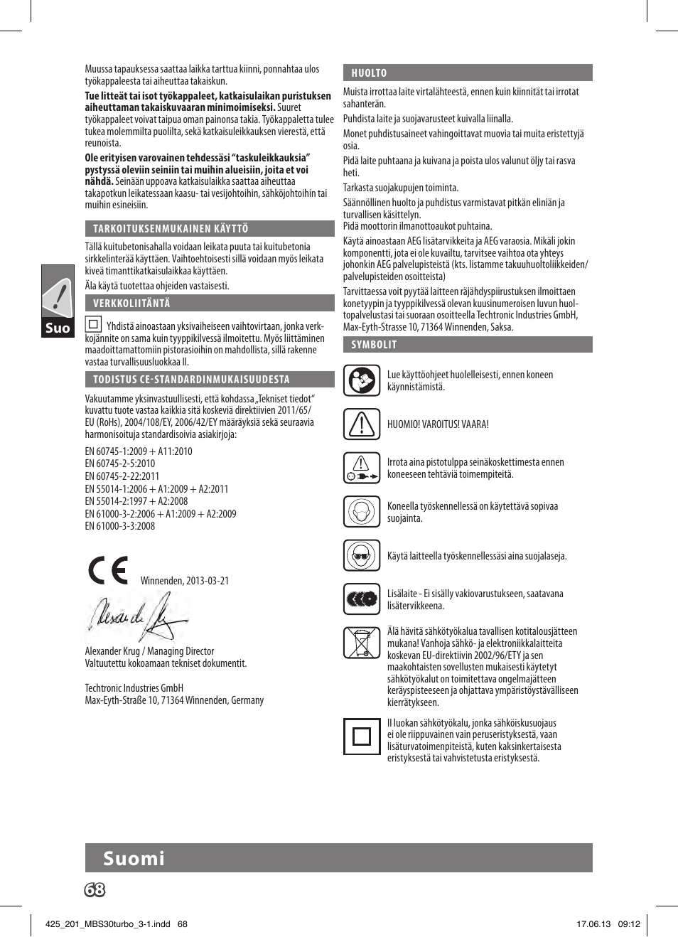 Suomi | AEG MBS 30 Turbo User Manual | Page 74 / 148