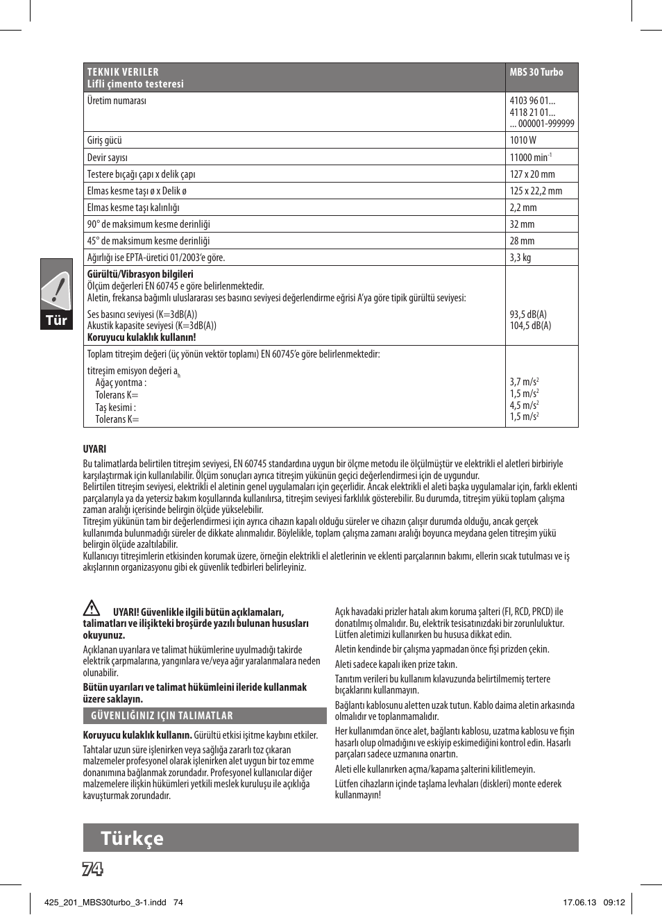 Türkçe | AEG MBS 30 Turbo User Manual | Page 80 / 148