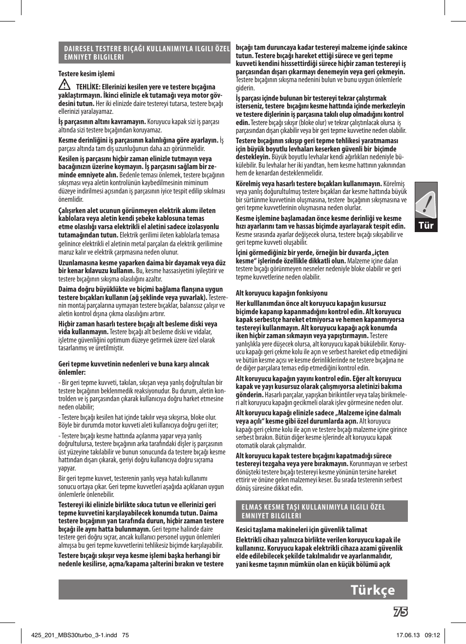 Türkçe | AEG MBS 30 Turbo User Manual | Page 81 / 148