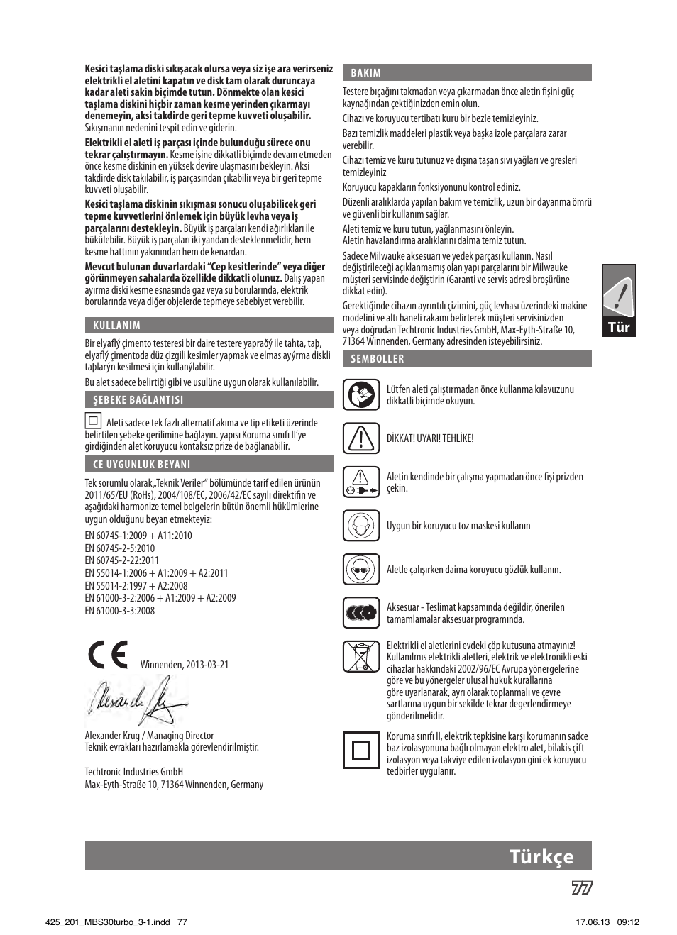 Türkçe | AEG MBS 30 Turbo User Manual | Page 83 / 148