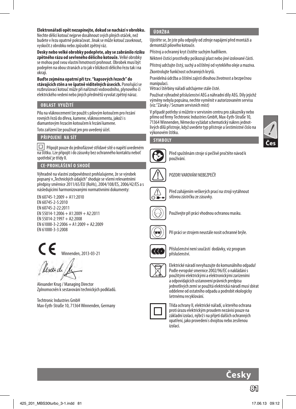 Česky | AEG MBS 30 Turbo User Manual | Page 87 / 148