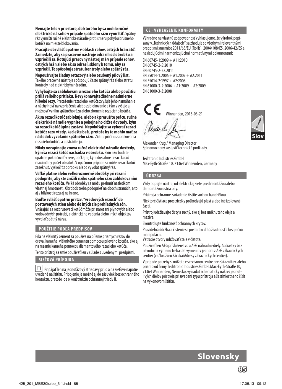 Slovensky, Slov | AEG MBS 30 Turbo User Manual | Page 91 / 148