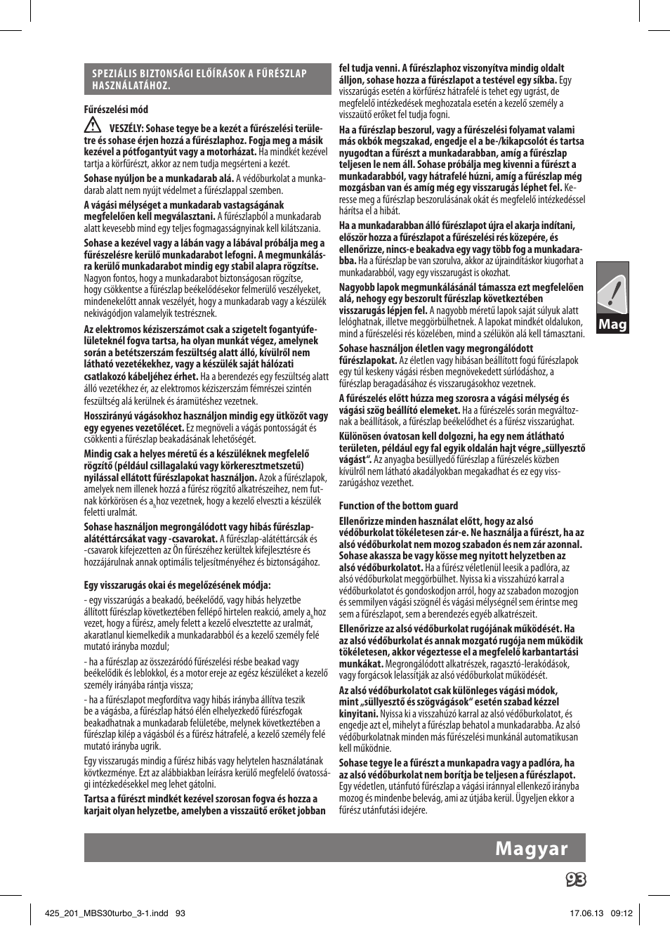 Magyar | AEG MBS 30 Turbo User Manual | Page 99 / 148