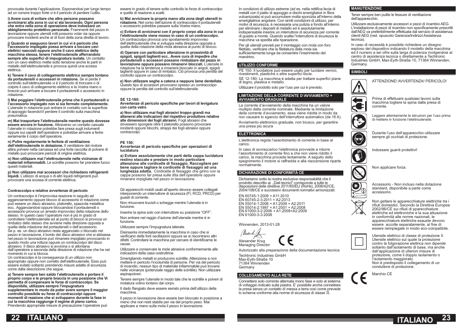 Italiano | AEG PE 150 User Manual | Page 12 / 47