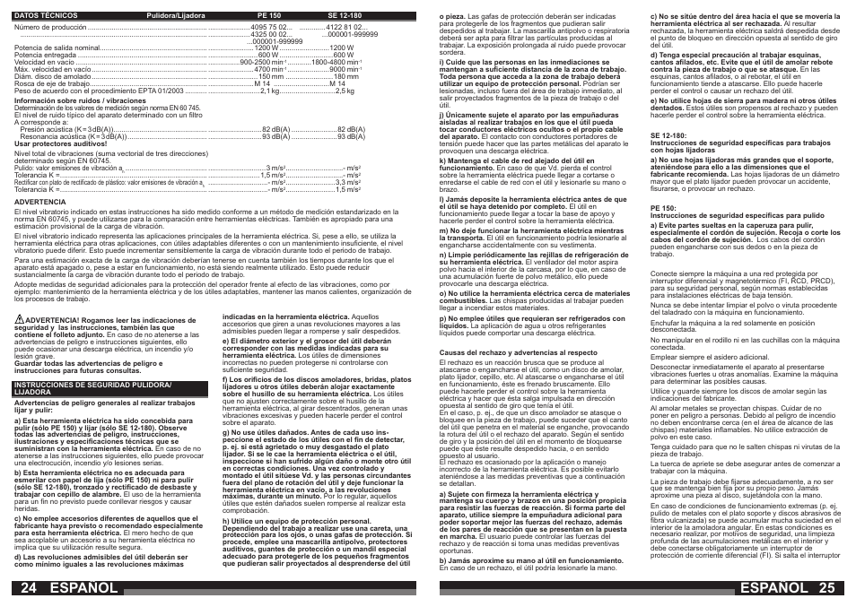 Español | AEG PE 150 User Manual | Page 13 / 47