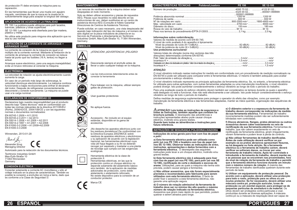 Portugues, Español | AEG PE 150 User Manual | Page 14 / 47