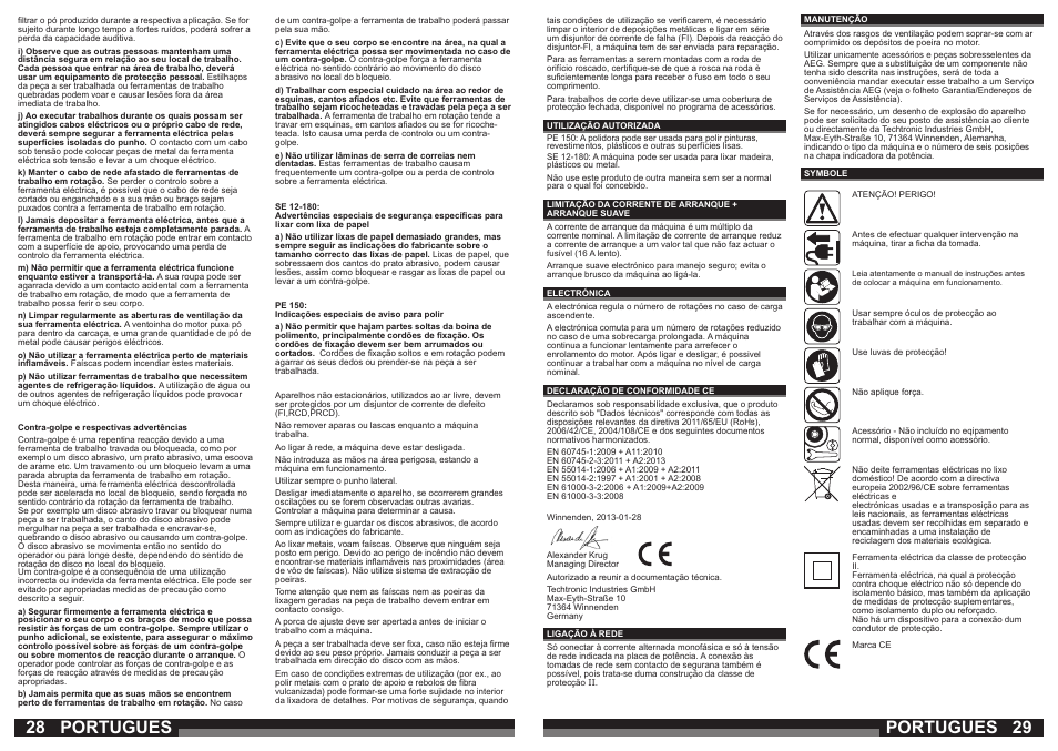 Portugues | AEG PE 150 User Manual | Page 15 / 47