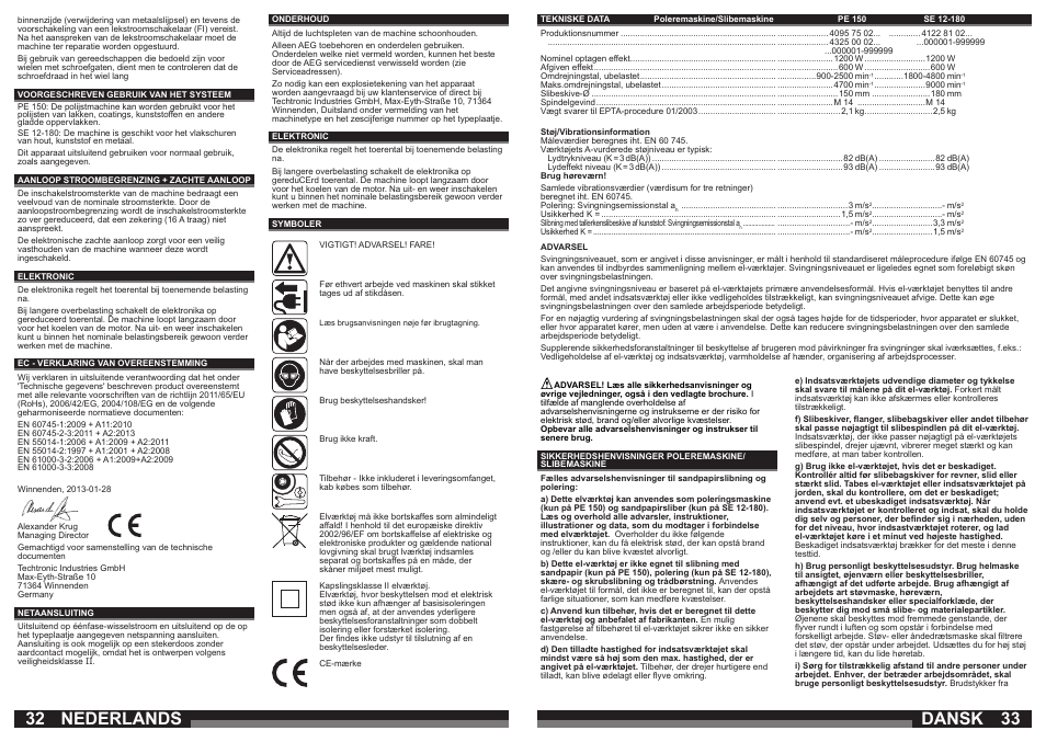 Dansk, Nederlands | AEG PE 150 User Manual | Page 17 / 47