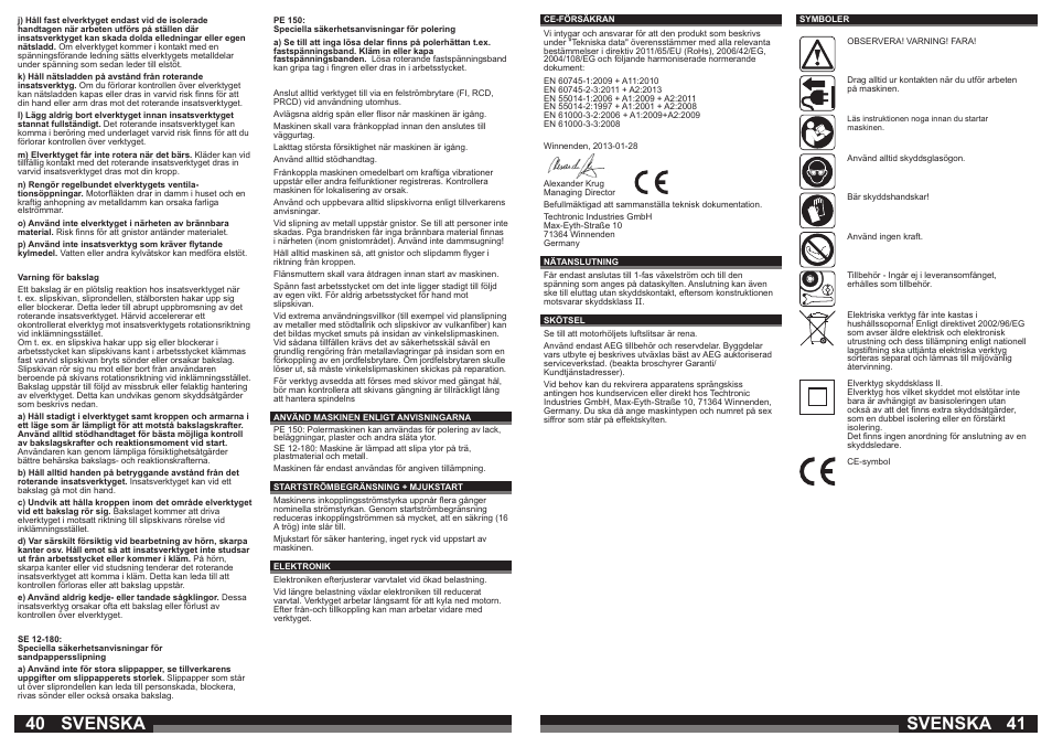 Svenska | AEG PE 150 User Manual | Page 21 / 47