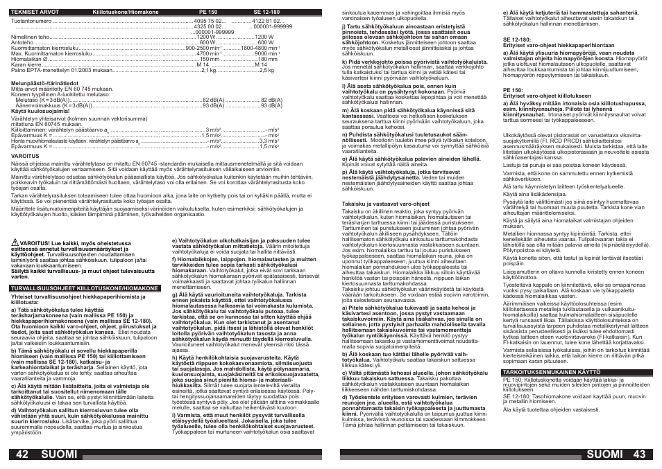 Suomi | AEG PE 150 User Manual | Page 22 / 47