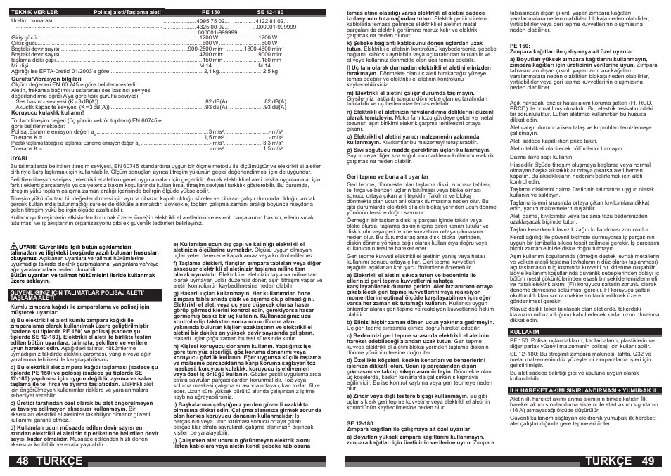 Türkçe | AEG PE 150 User Manual | Page 25 / 47