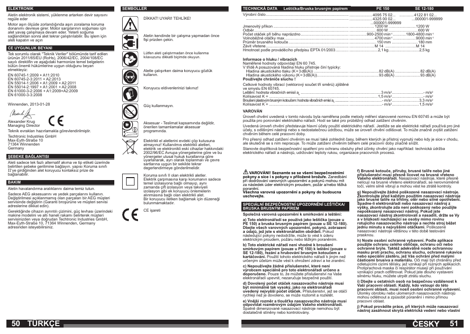 Česky, Türkçe | AEG PE 150 User Manual | Page 26 / 47