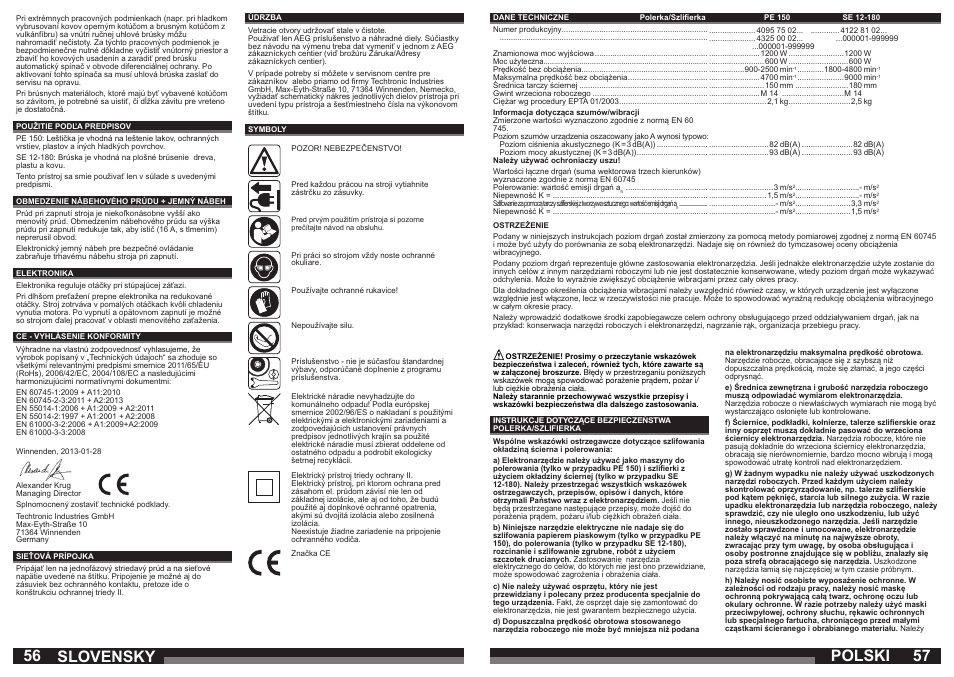 Polski, Slovensky | AEG PE 150 User Manual | Page 29 / 47