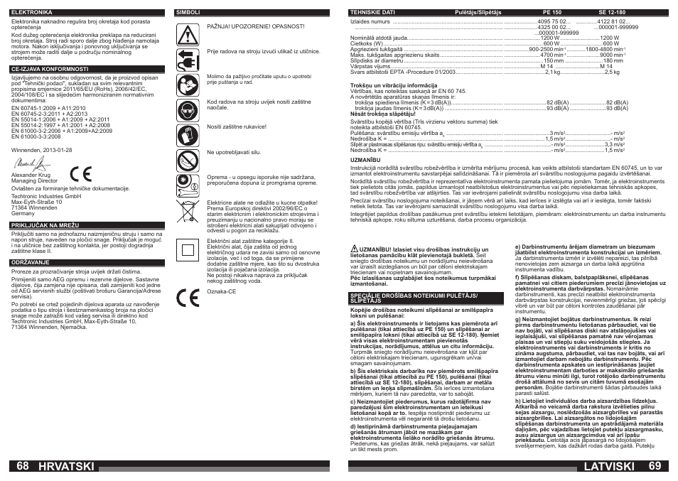 Latviski, Hrvatski | AEG PE 150 User Manual | Page 35 / 47