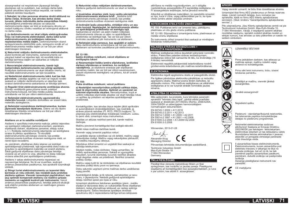 Latviski | AEG PE 150 User Manual | Page 36 / 47