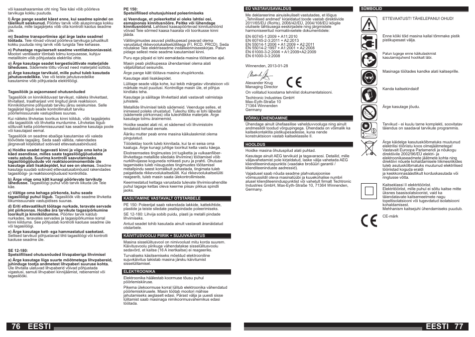 Eesti | AEG PE 150 User Manual | Page 39 / 47