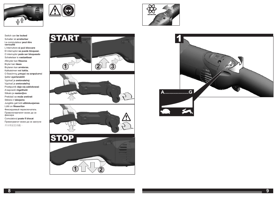 Stop start, A...................g | AEG PE 150 User Manual | Page 5 / 47