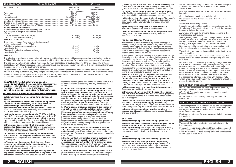 English | AEG PE 150 User Manual | Page 7 / 47