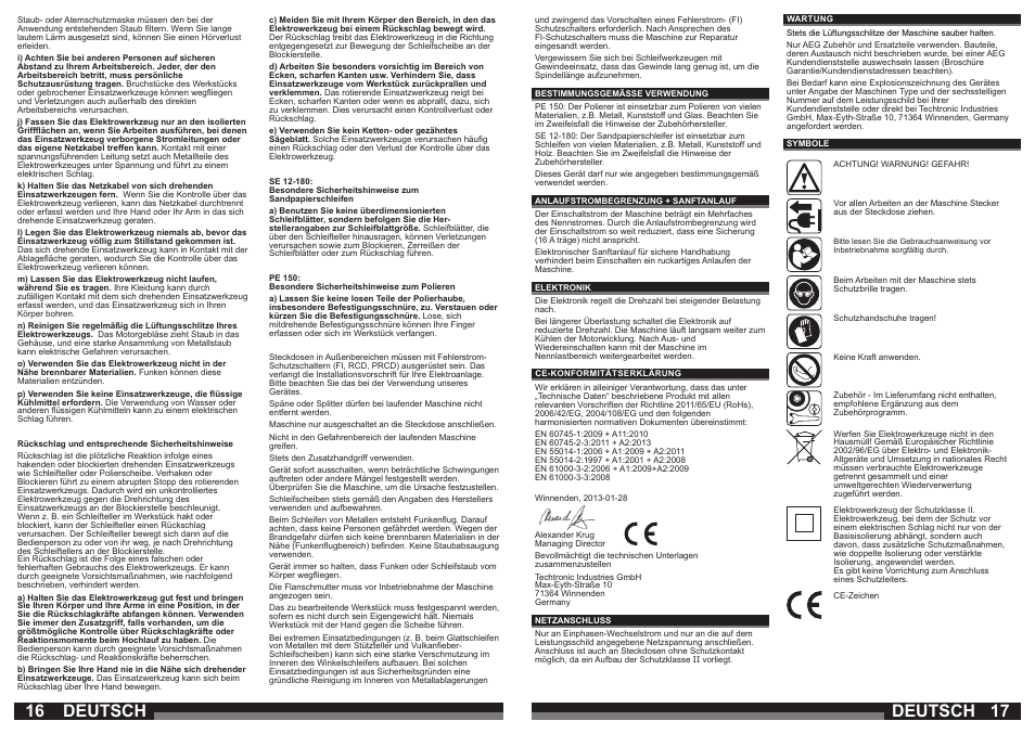 16 17 deutsch, Deutsch | AEG PE 150 User Manual | Page 9 / 47