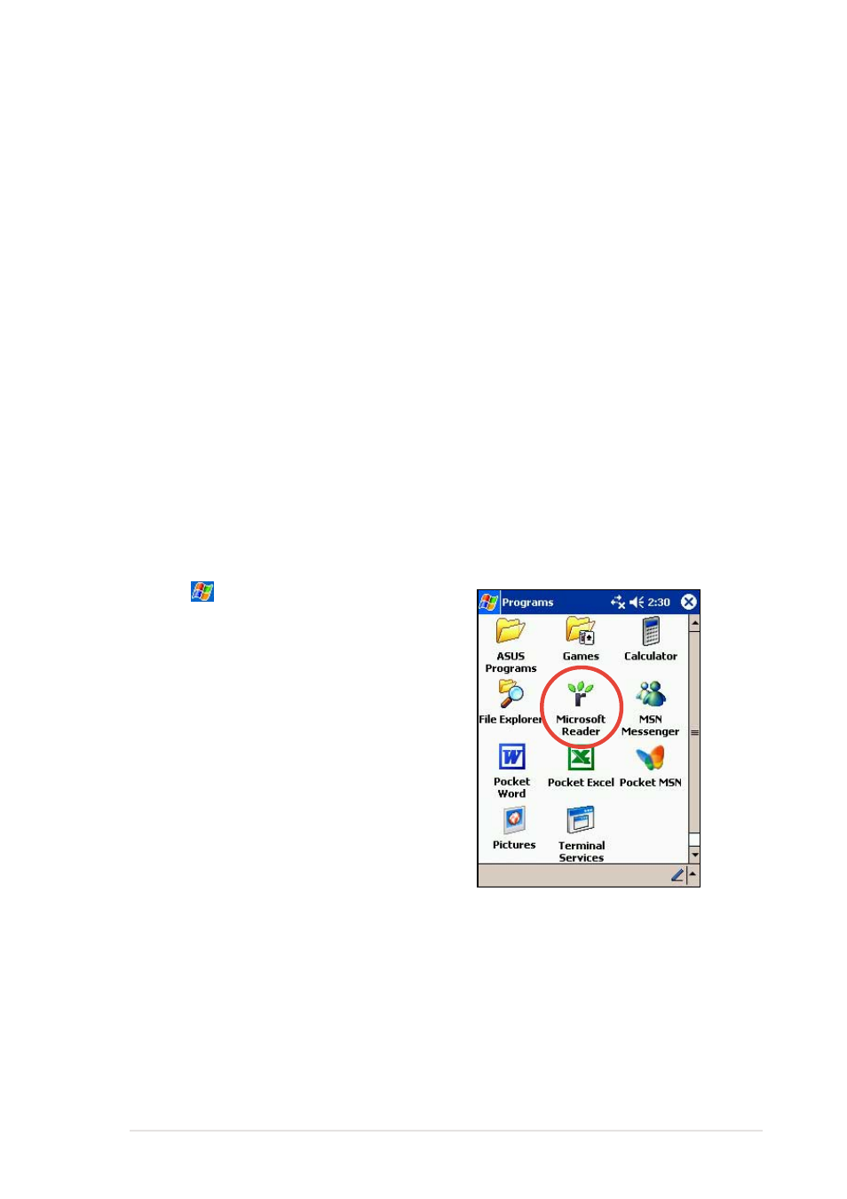 Microsoft reader | Asus MyPal A620BT User Manual | Page 109 / 156