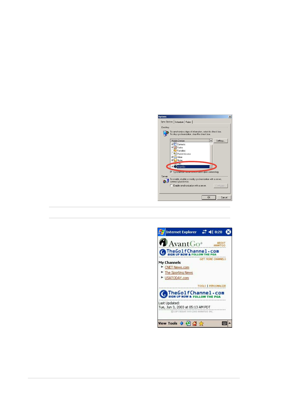 Avantgo channels | Asus MyPal A620BT User Manual | Page 116 / 156