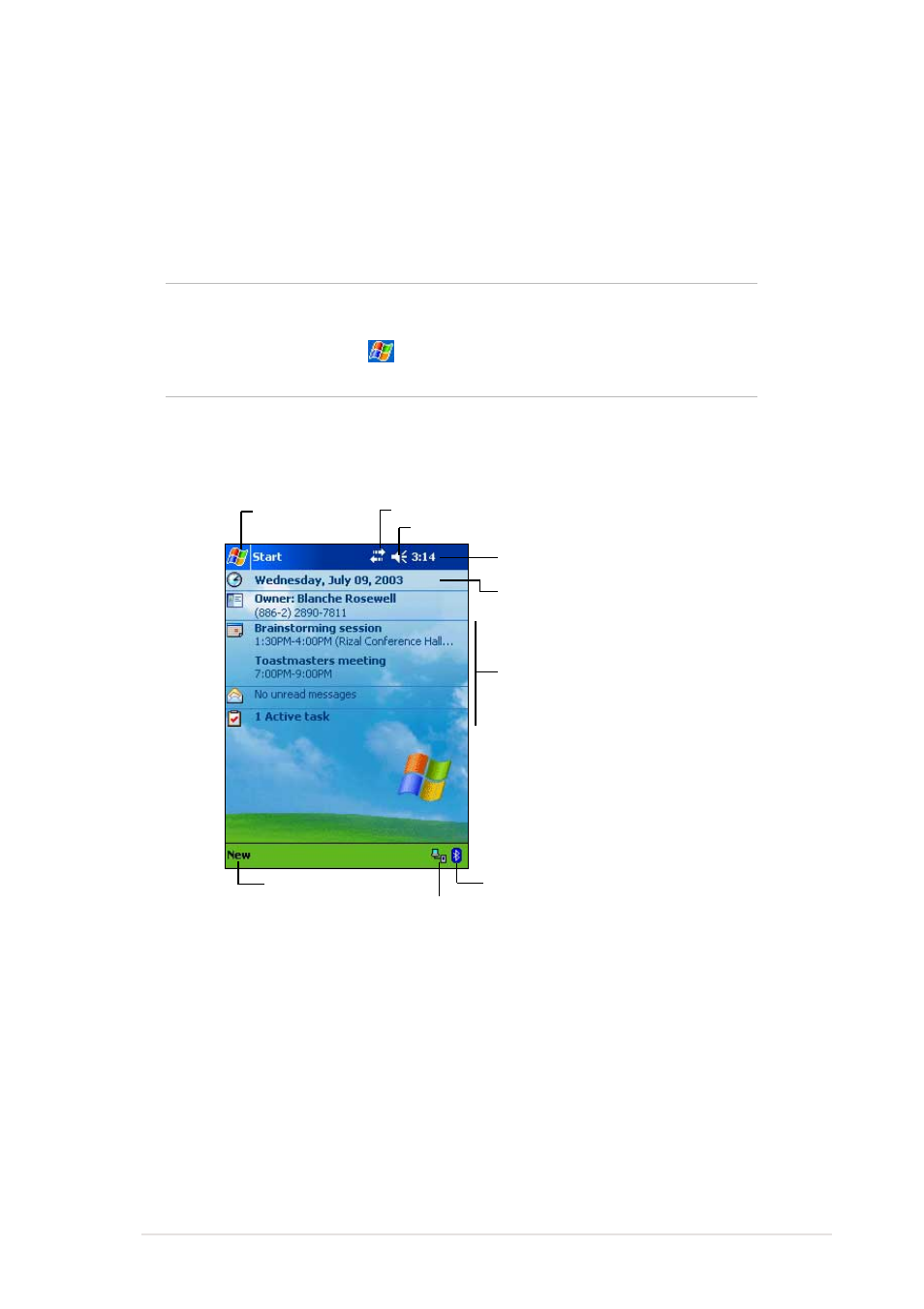 Basic screens on mypal, Today screen | Asus MyPal A620BT User Manual | Page 15 / 156