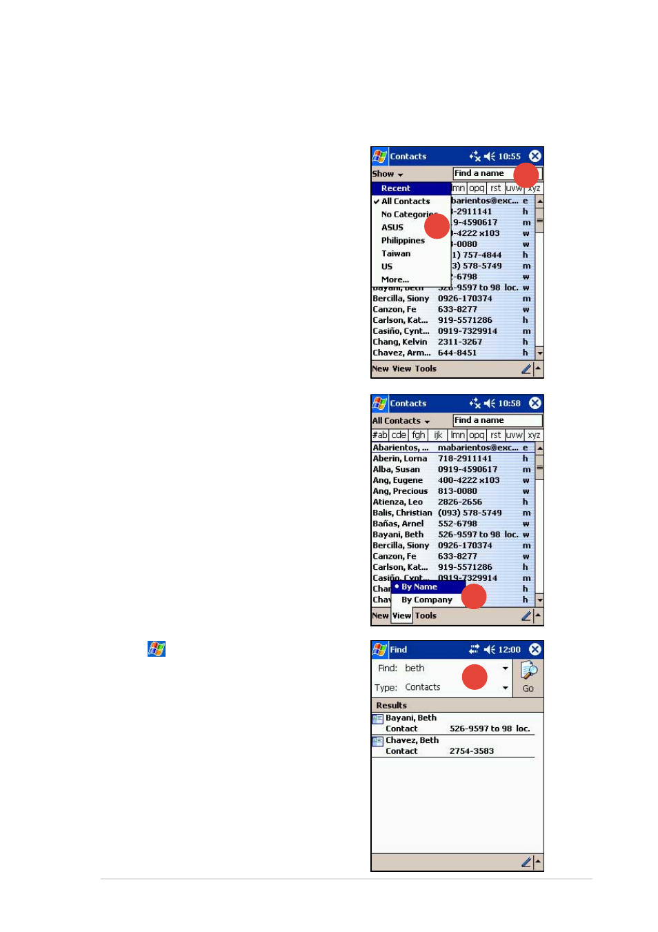 Finding a contact | Asus MyPal A620BT User Manual | Page 79 / 156