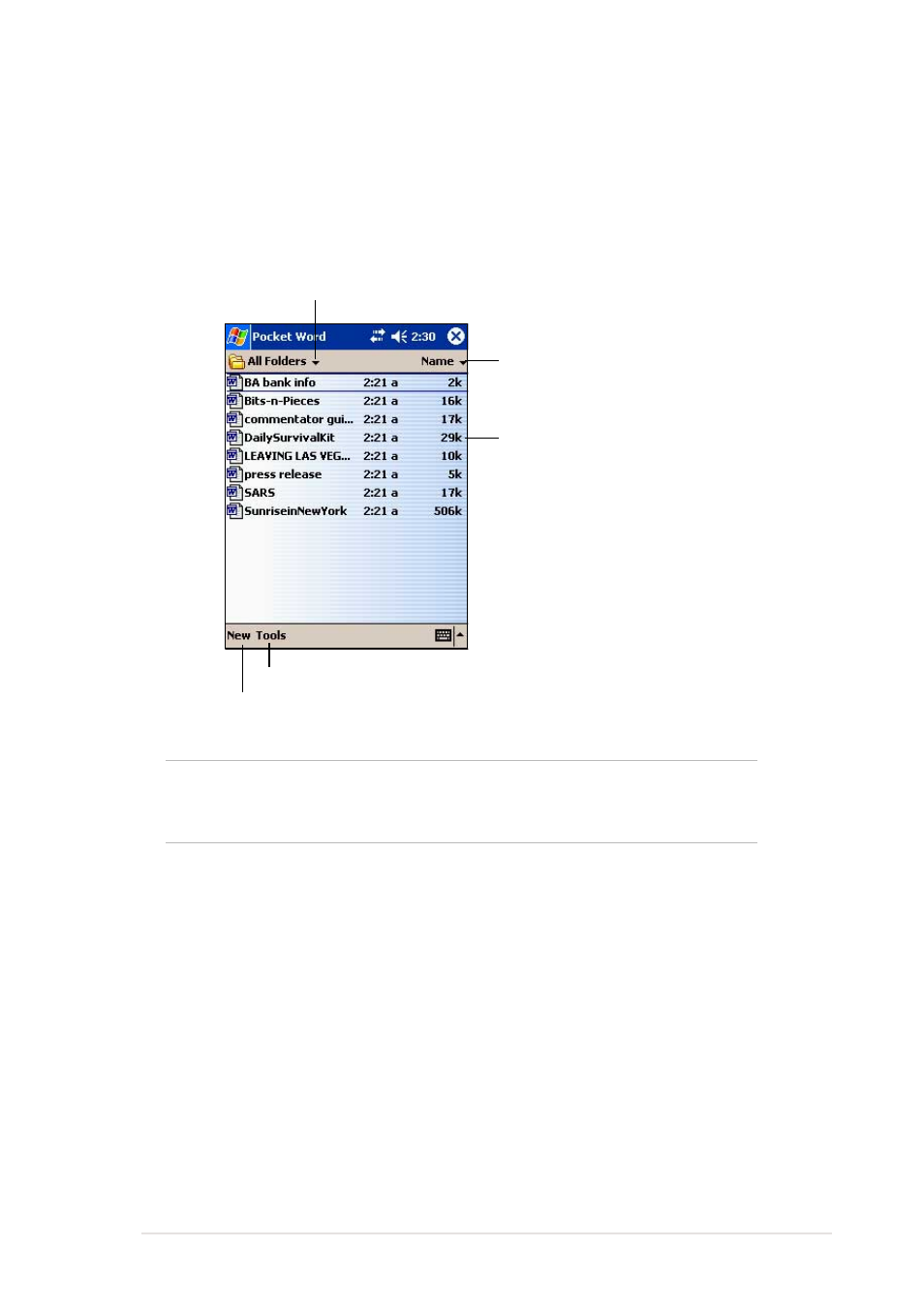 Opening an existing pocket word document | Asus MyPal A620BT User Manual | Page 95 / 156