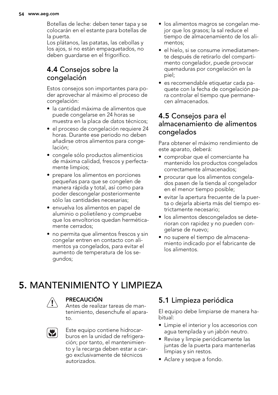 Mantenimiento y limpieza, 4 consejos sobre la congelación, 1 limpieza periódica | AEG SCT81800S1 User Manual | Page 54 / 68