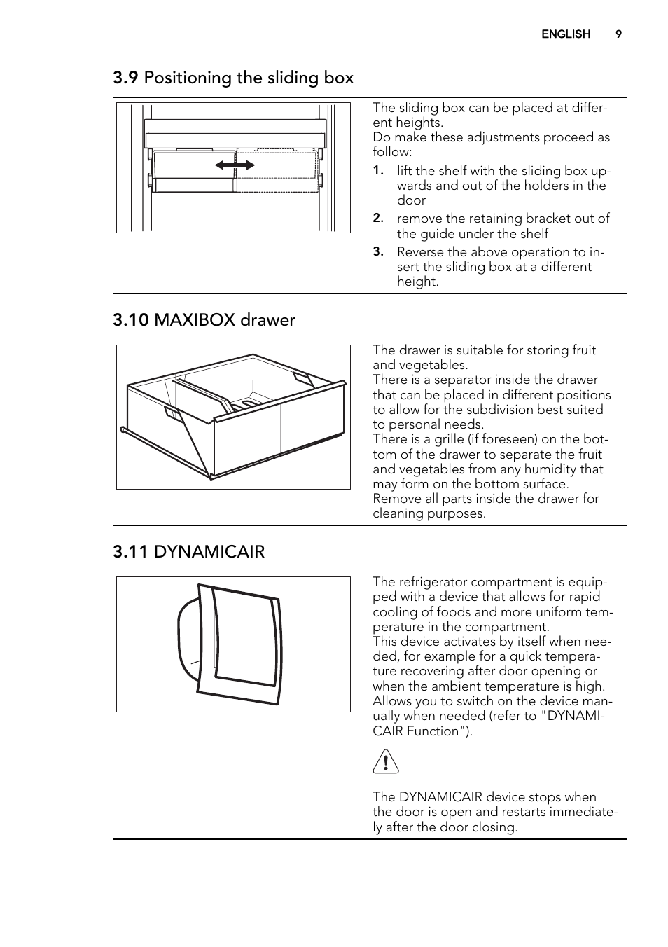 9 positioning the sliding box, 10 maxibox drawer, 11 dynamicair | AEG SCT81800S1 User Manual | Page 9 / 68