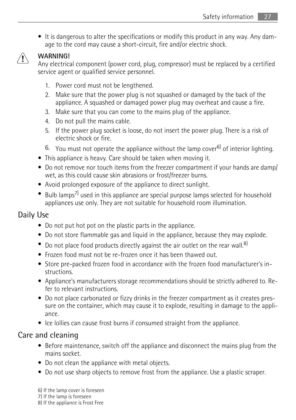 Daily use, Care and cleaning | AEG SCS81800F0 User Manual | Page 27 / 92