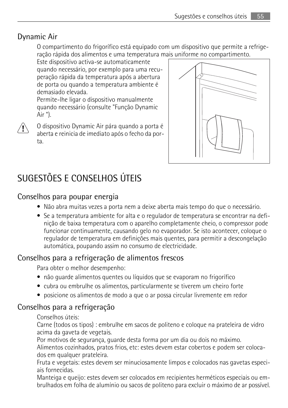 Sugestões e conselhos úteis, Dynamic air, Conselhos para poupar energia | Conselhos para a refrigeração de alimentos frescos, Conselhos para a refrigeração | AEG SCS81800F0 User Manual | Page 55 / 92