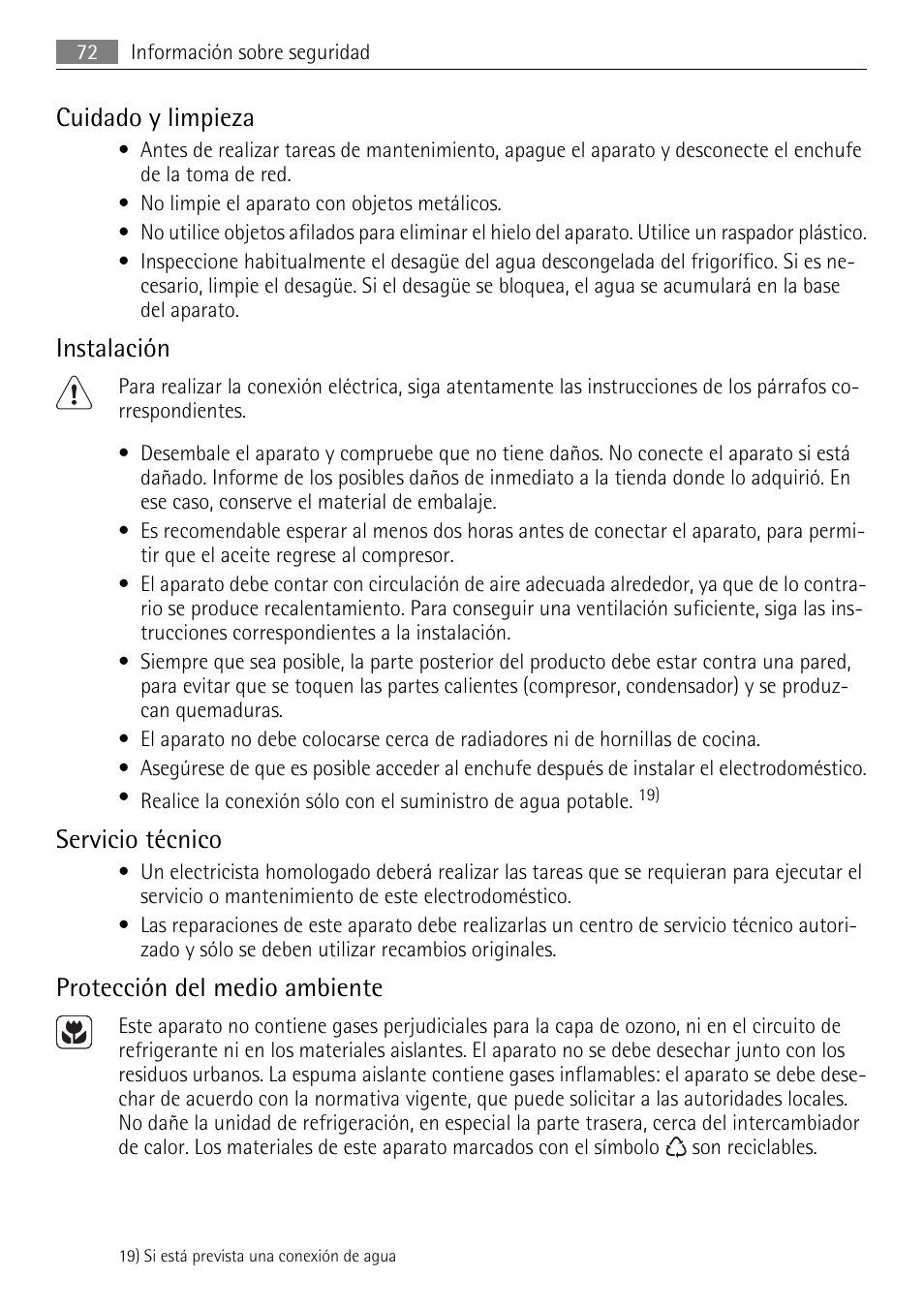 Cuidado y limpieza, Instalación, Servicio técnico | Protección del medio ambiente | AEG SCS81800F0 User Manual | Page 72 / 92