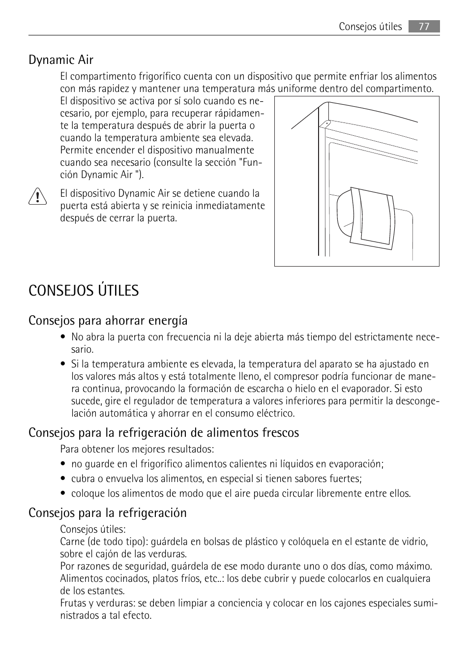 Consejos útiles, Dynamic air, Consejos para ahorrar energía | Consejos para la refrigeración | AEG SCS81800F0 User Manual | Page 77 / 92