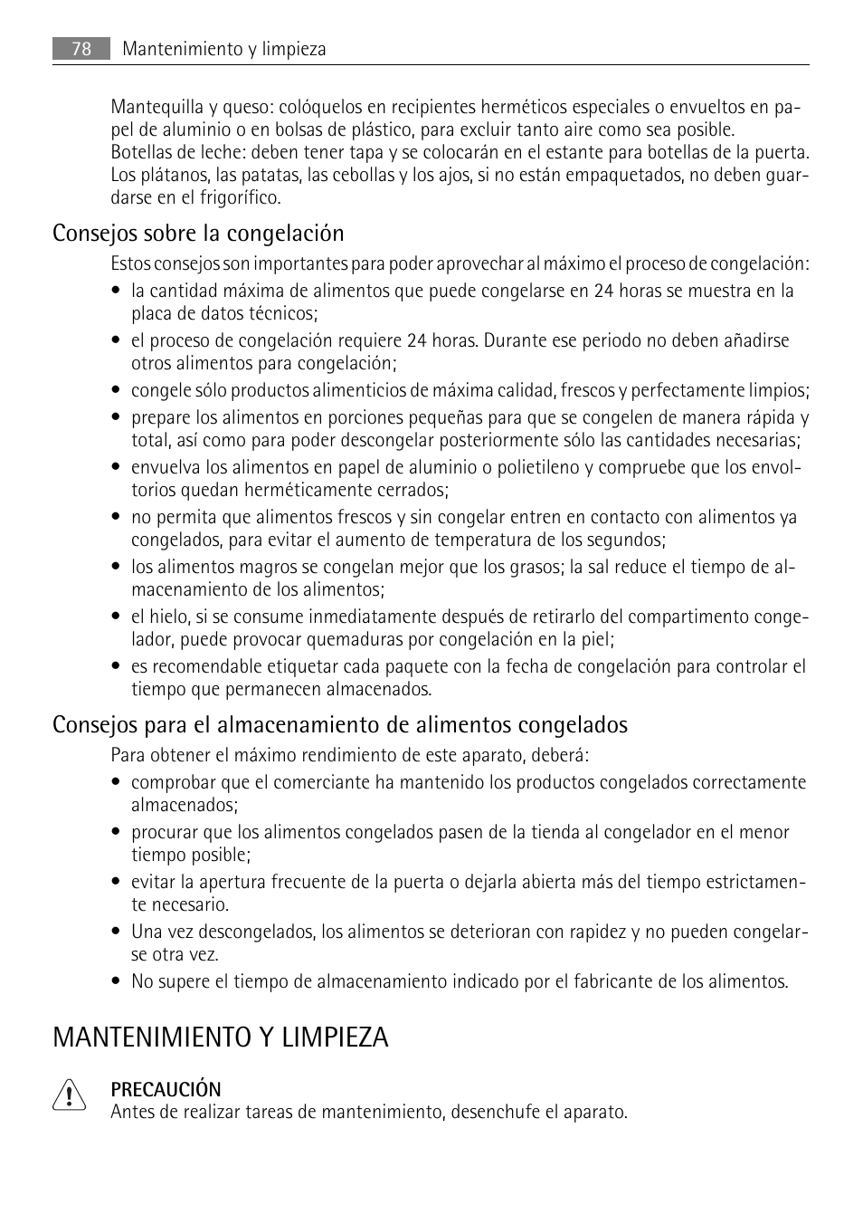 Mantenimiento y limpieza, Consejos sobre la congelación | AEG SCS81800F0 User Manual | Page 78 / 92