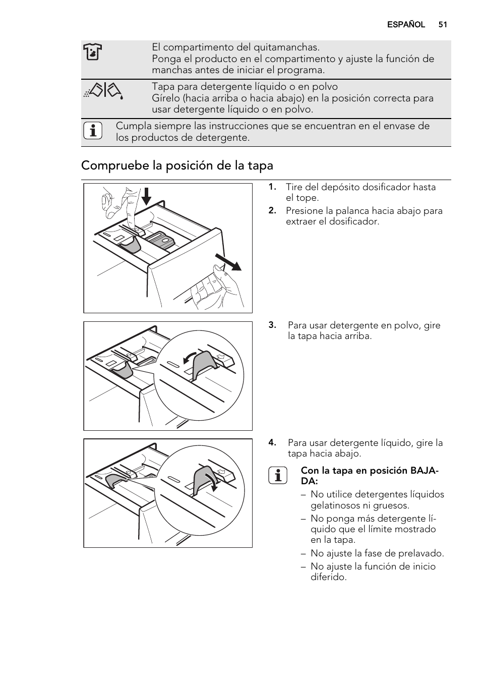 Compruebe la posición de la tapa | AEG L87490FL User Manual | Page 51 / 68