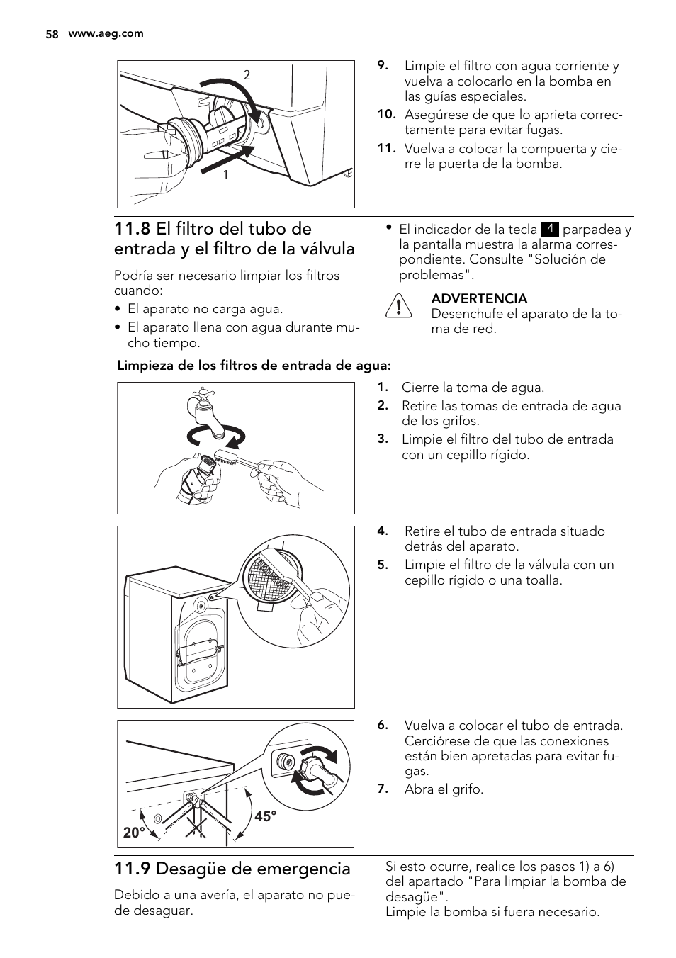 9 desagüe de emergencia | AEG L87490FL User Manual | Page 58 / 68