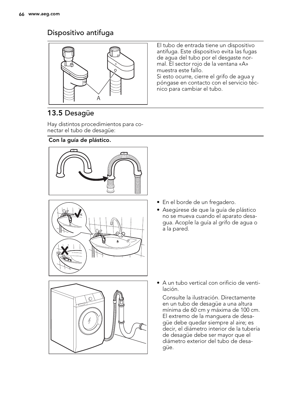 Dispositivo antifuga, 5 desagüe | AEG L87490FL User Manual | Page 66 / 68