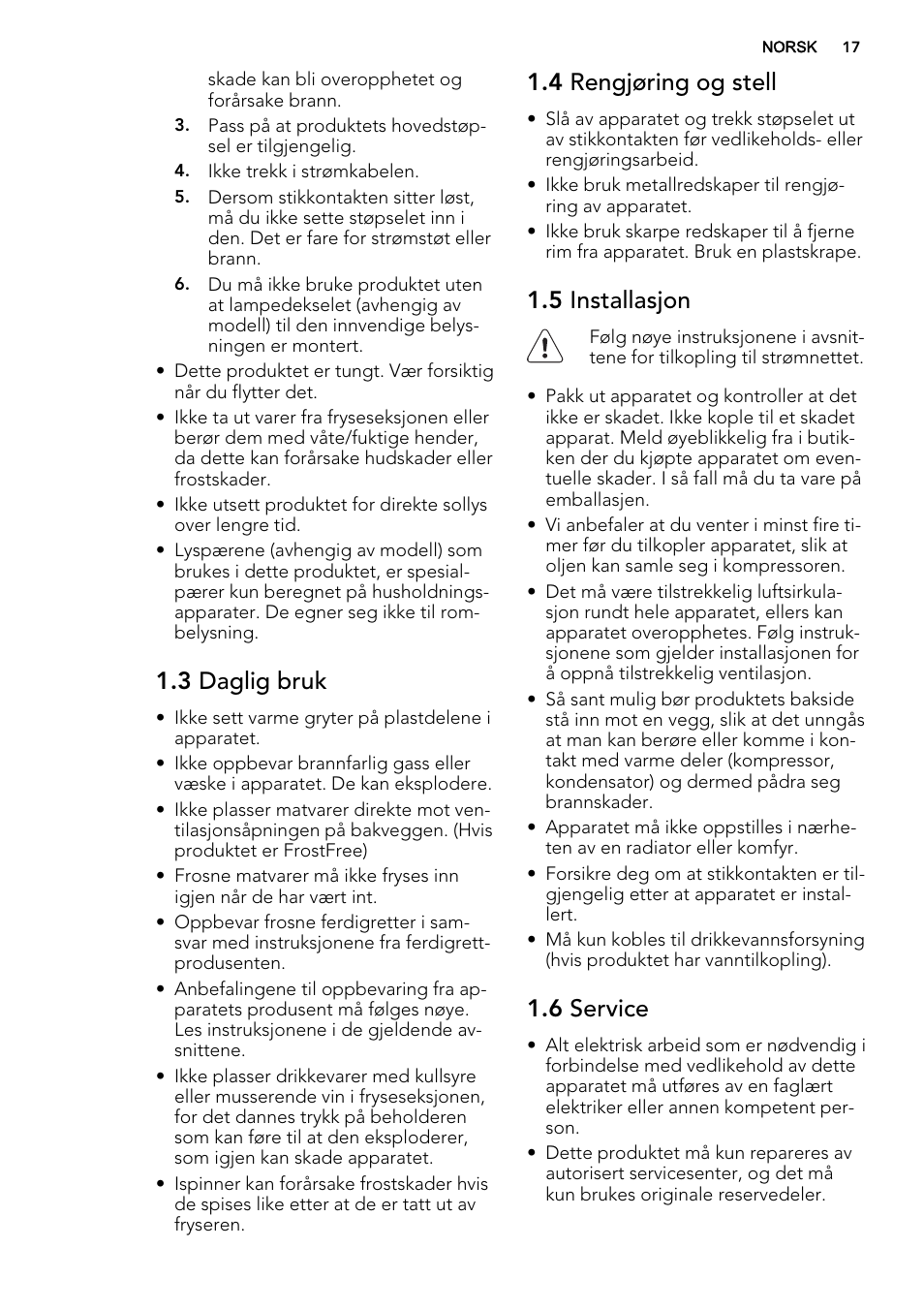 3 daglig bruk, 4 rengjøring og stell, 5 installasjon | 6 service | AEG SWD81800L1 User Manual | Page 17 / 72