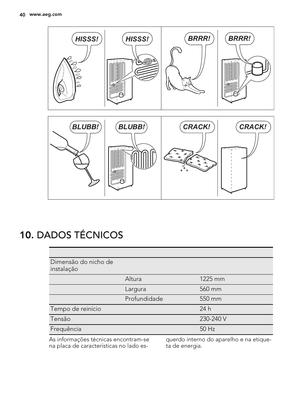 Dados técnicos | AEG SWD81800L1 User Manual | Page 40 / 72