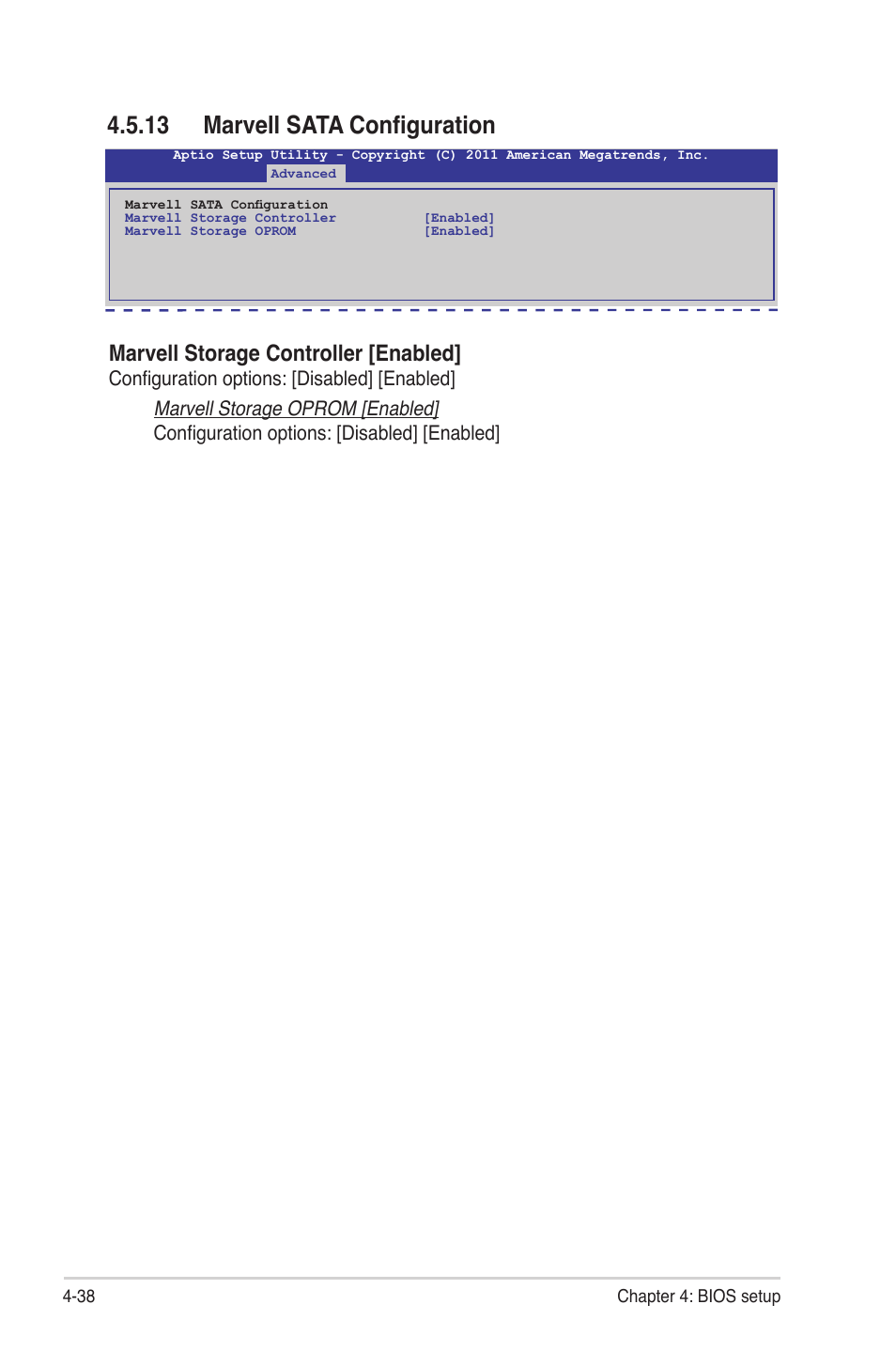 13 marvell sata configuration, 13 marvell sata configuration -38, Marvell storage controller [enabled | Asus Z9PE-D8 WS User Manual | Page 106 / 226