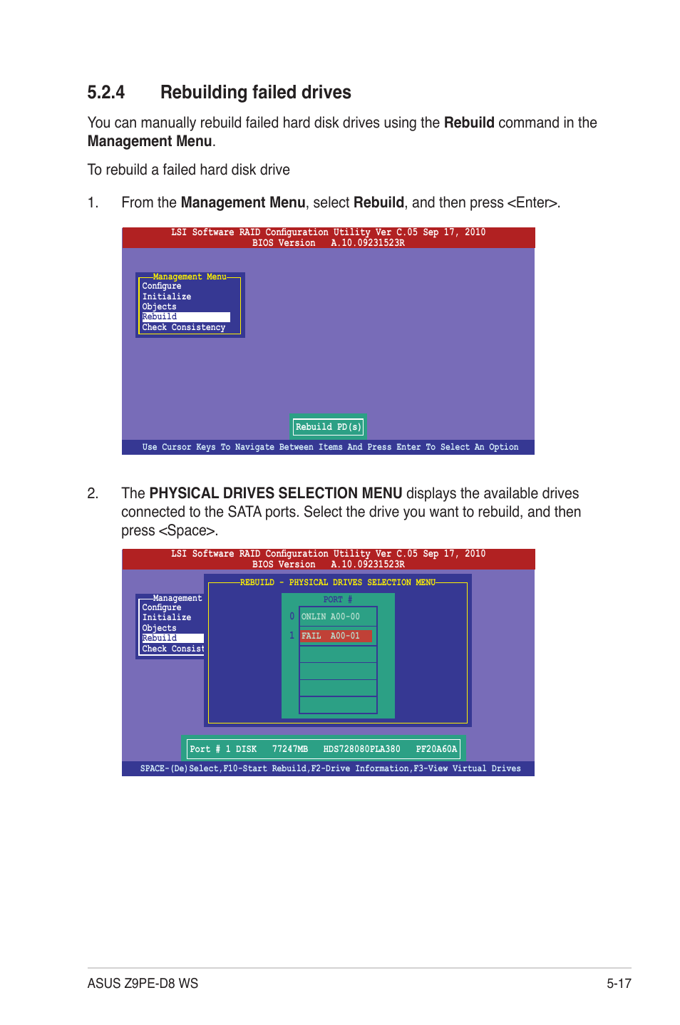 4 rebuilding failed drives, Rebuilding failed drives -17 | Asus Z9PE-D8 WS User Manual | Page 139 / 226