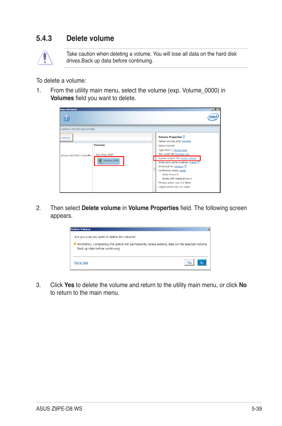 3 delete volume, Delete volume -39 | Asus Z9PE-D8 WS User Manual | Page 161 / 226
